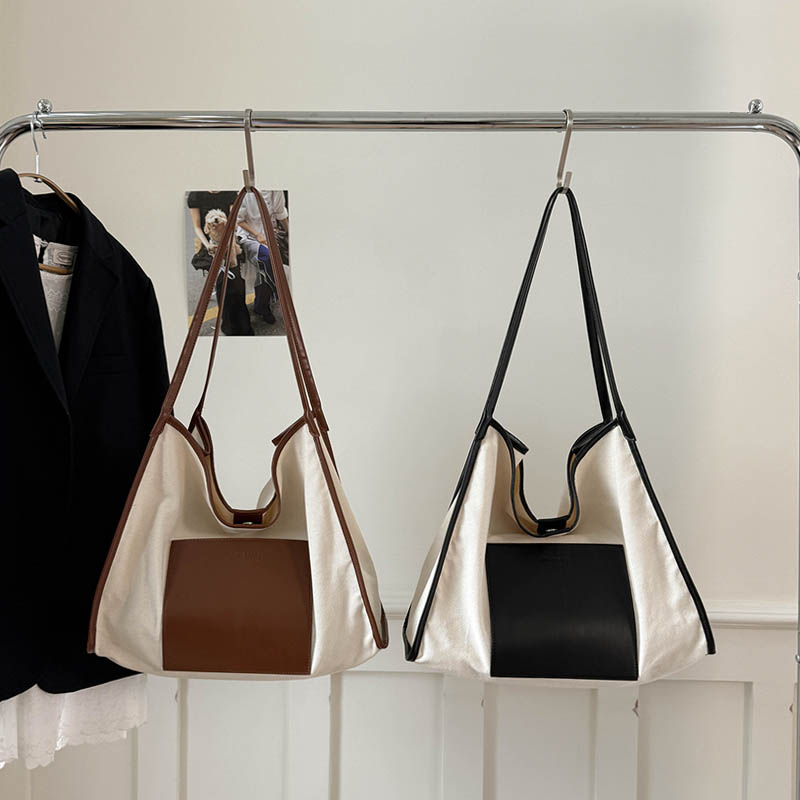 Satin + Faux Leather Color Blocking Nomad Tote Bag - Image 5