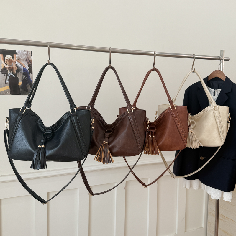 Tassel-Accented Ruched Tote Bag - Image 9