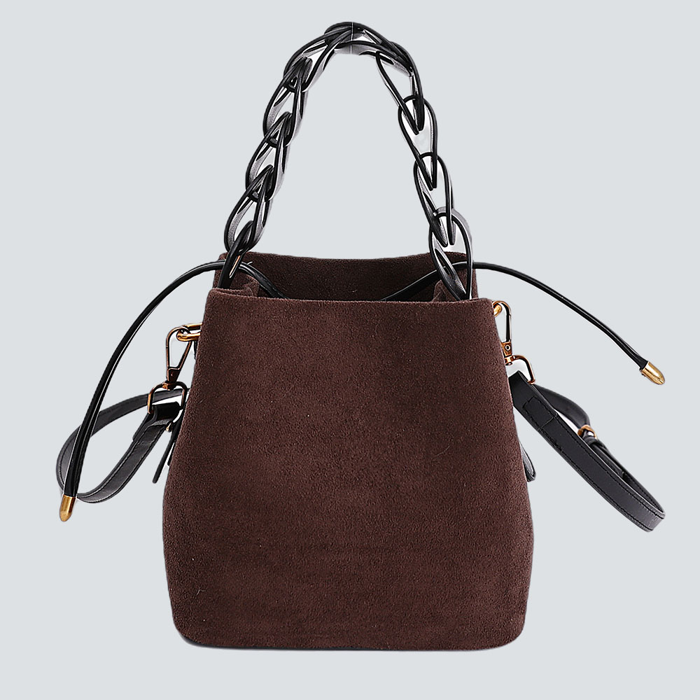 Woven Handle Velvet Bucket Bag - Image 4