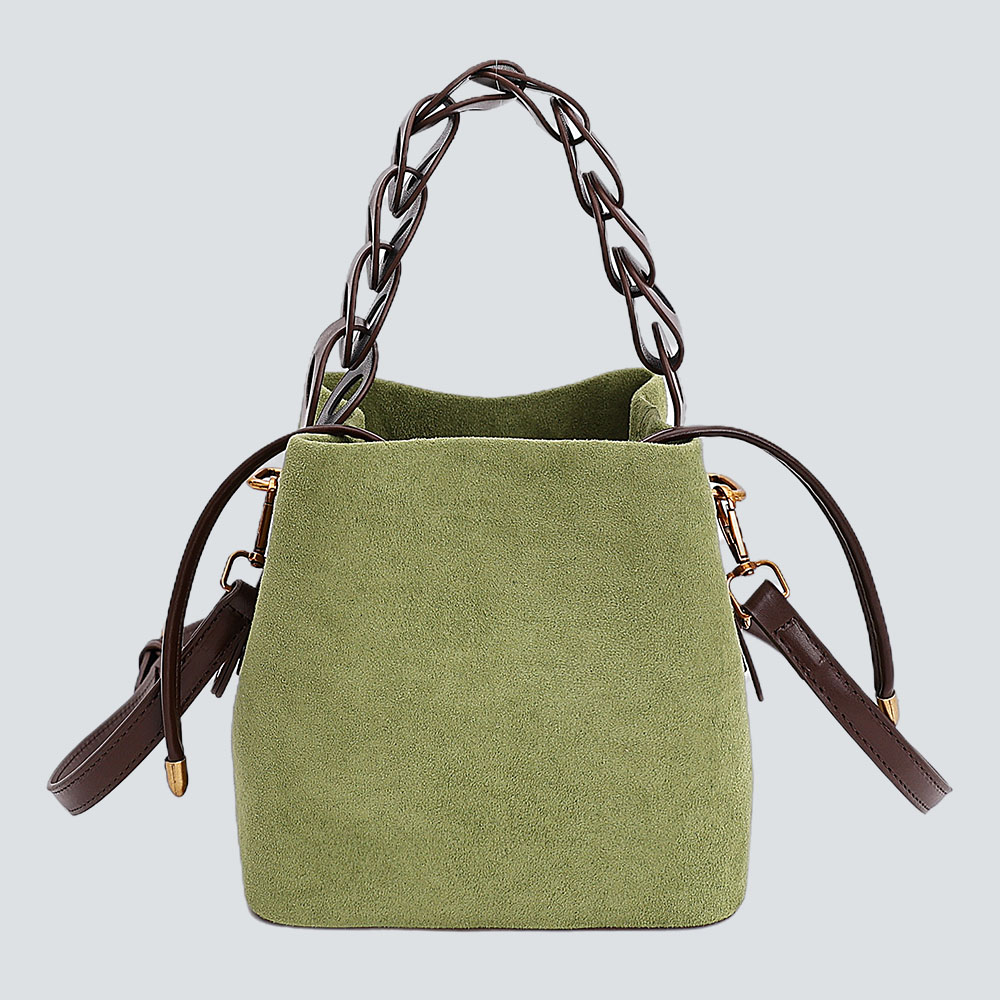 Woven Handle Velvet Bucket Bag