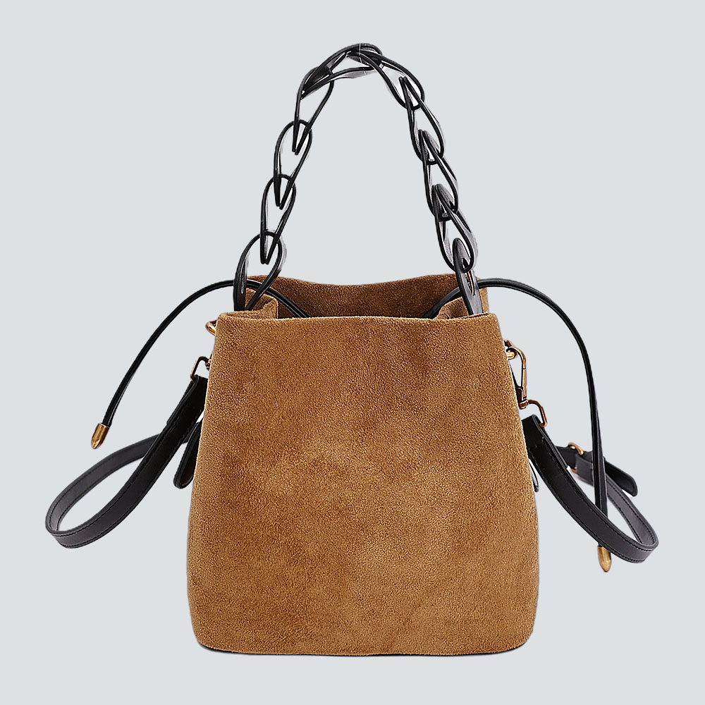 Woven Handle Velvet Bucket Bag - Image 6