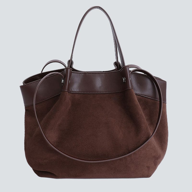 Suede Leather-Trimmed Tote Bag