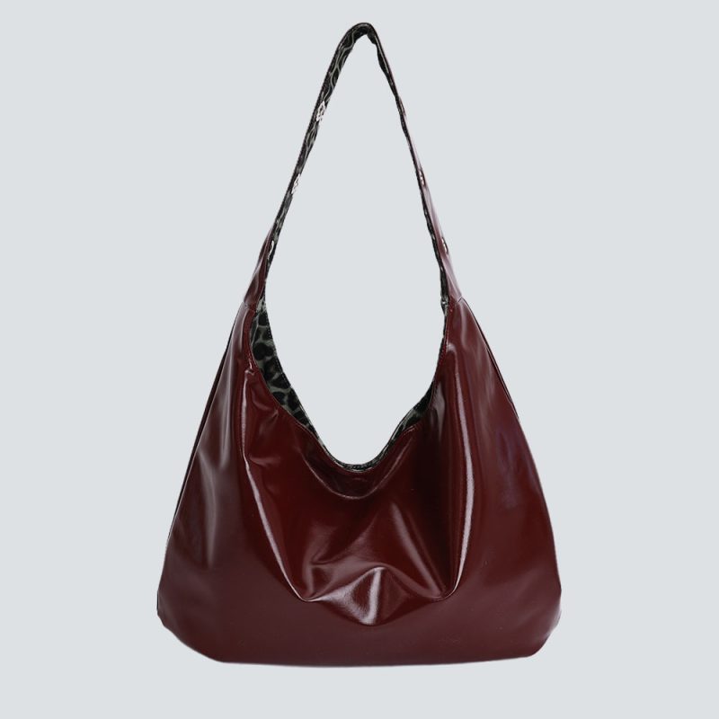 Patent Leather Leopard Print Reversible Shoulder Bag