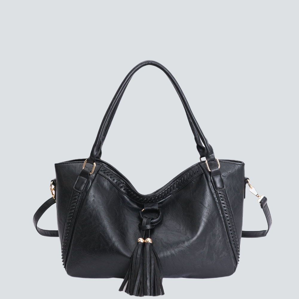 Tassel-Accented Ruched Tote Bag - Image 4