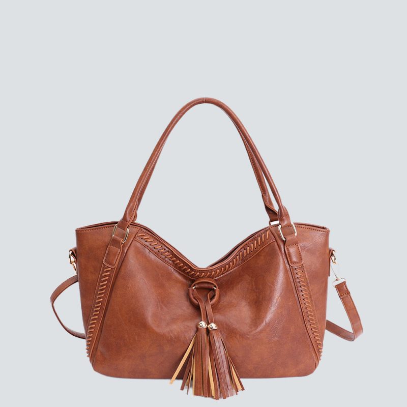 Tassel-Accented Ruched Tote Bag