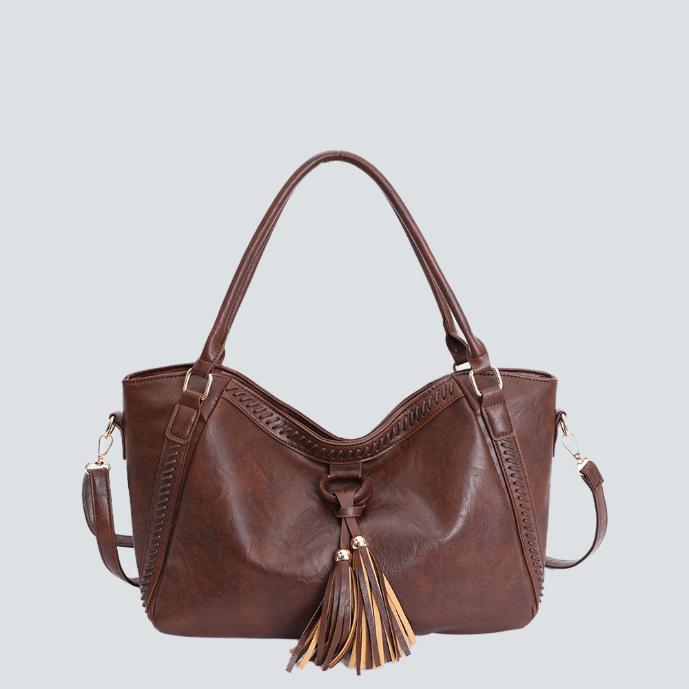 Tassel-Accented Ruched Tote Bag - Image 3