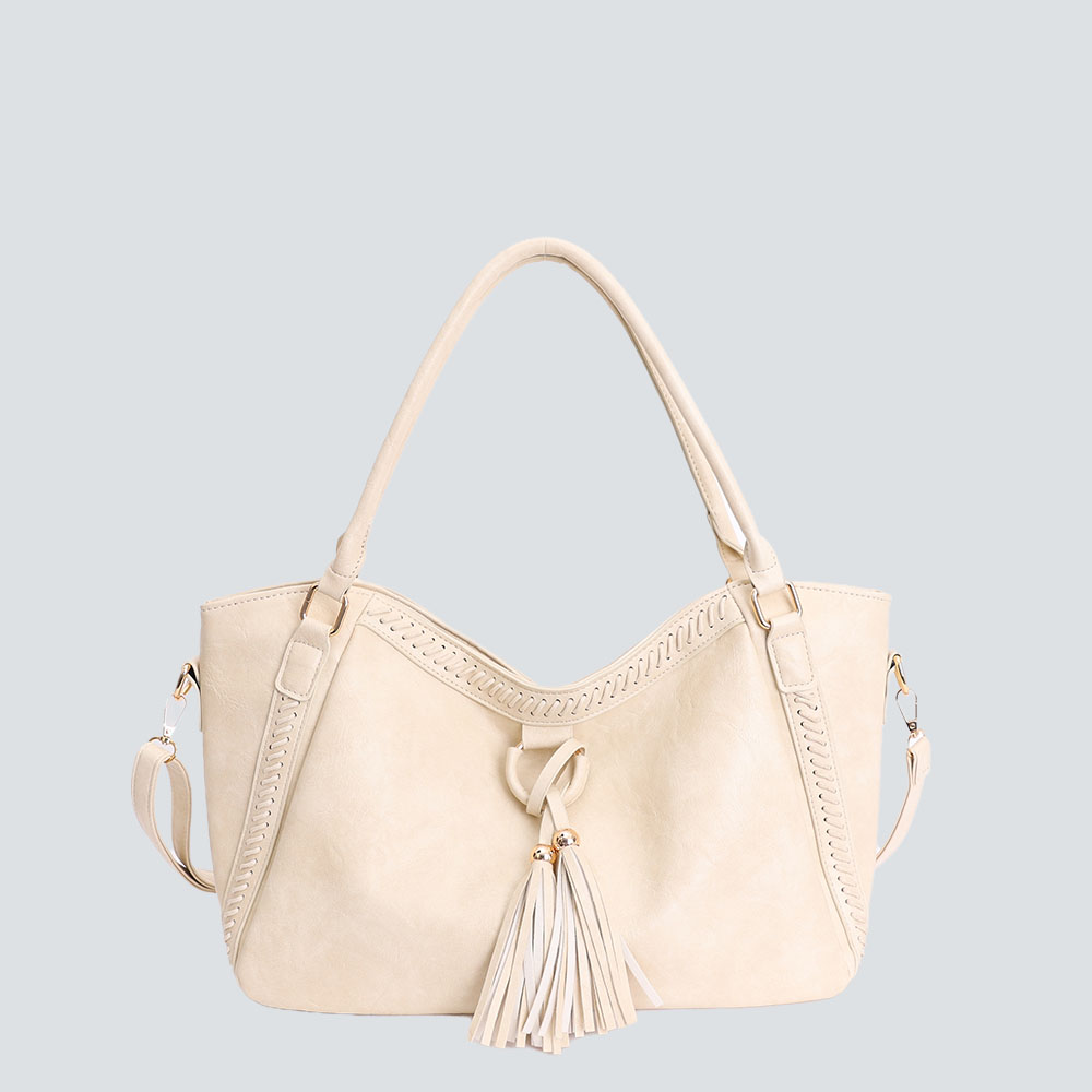 Tassel-Accented Ruched Tote Bag - Image 5