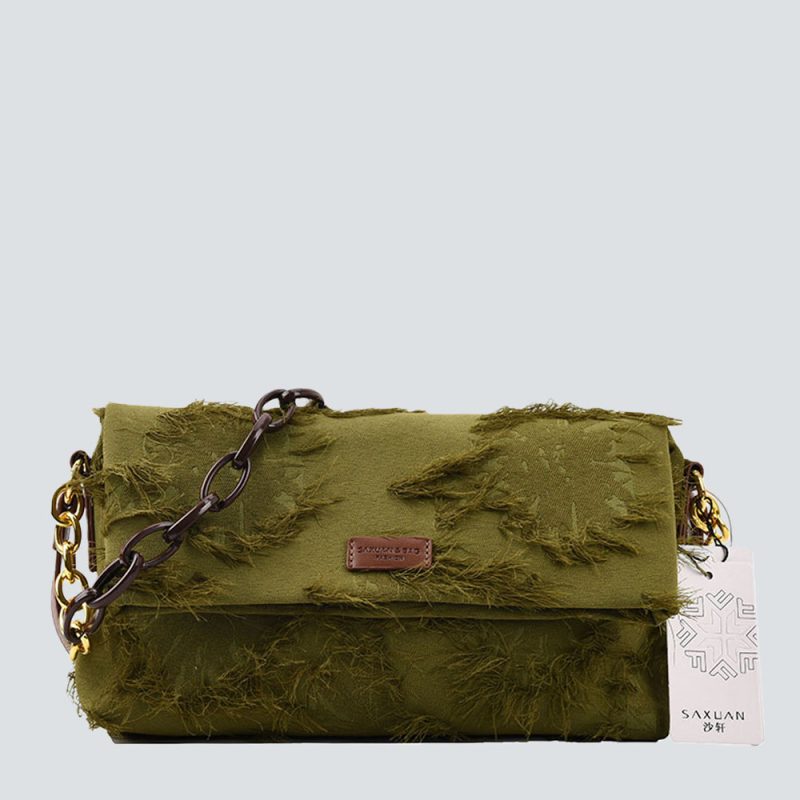 Textured Fringe Panel Chain Bag