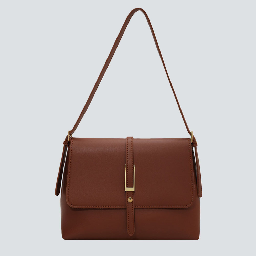 Elegant camel brown imitation leather shoulder bag - Image 6
