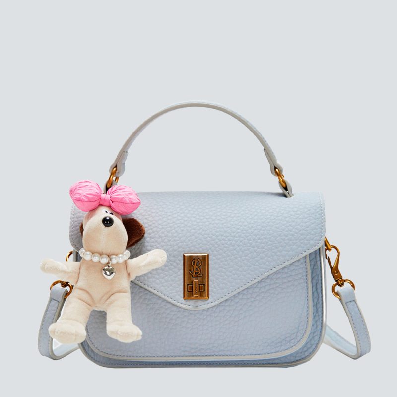 Pebbled Leather Puppy Charm Handbag