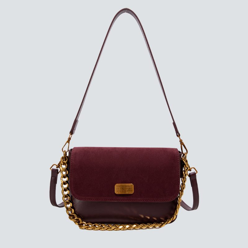 Velvet & Leather Chain Crossbody Bag