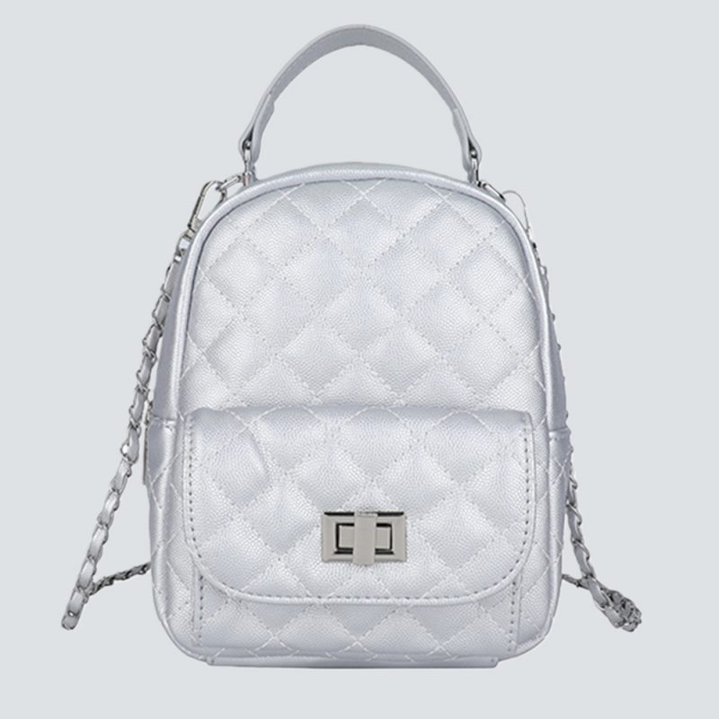Chain-Strap Quilted Bag with Lace Accents