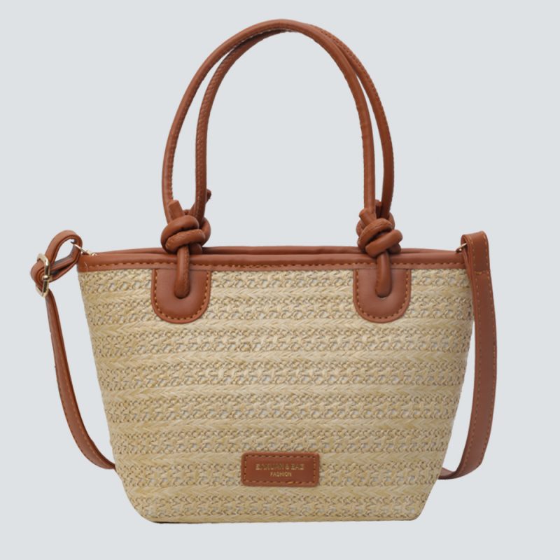 Woven Straw & Leather Tote Bag