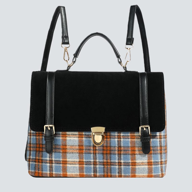 Velvet & Plaid Satchel Bag