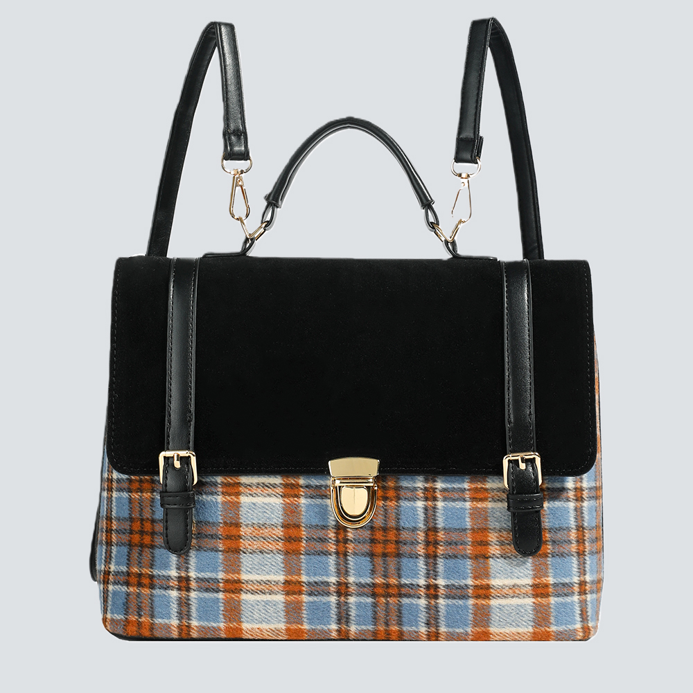 Velvet & Plaid Satchel Bag