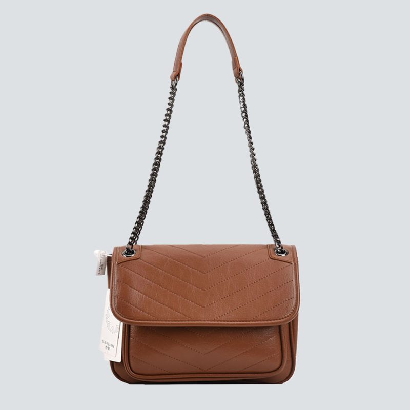 Chevron-Quilted Chain Underarm Bag