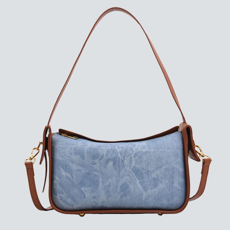 Retro Denim & Leather Shoulder Bag – Women's Y2K Style Crossbody Bag