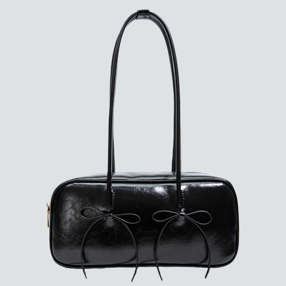 Glossy Leather Top-Handle Bag with Bow Detail - Image 5
