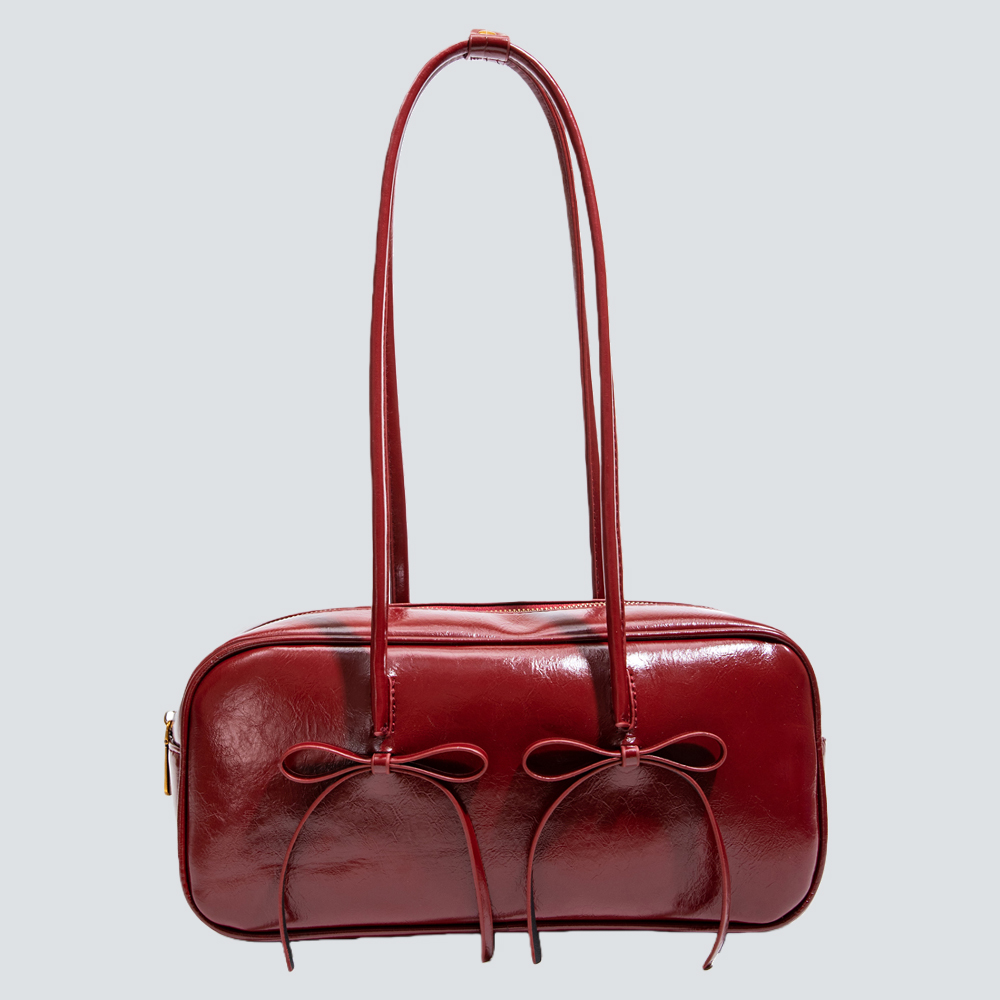Glossy Leather Top-Handle Bag with Bow Detail