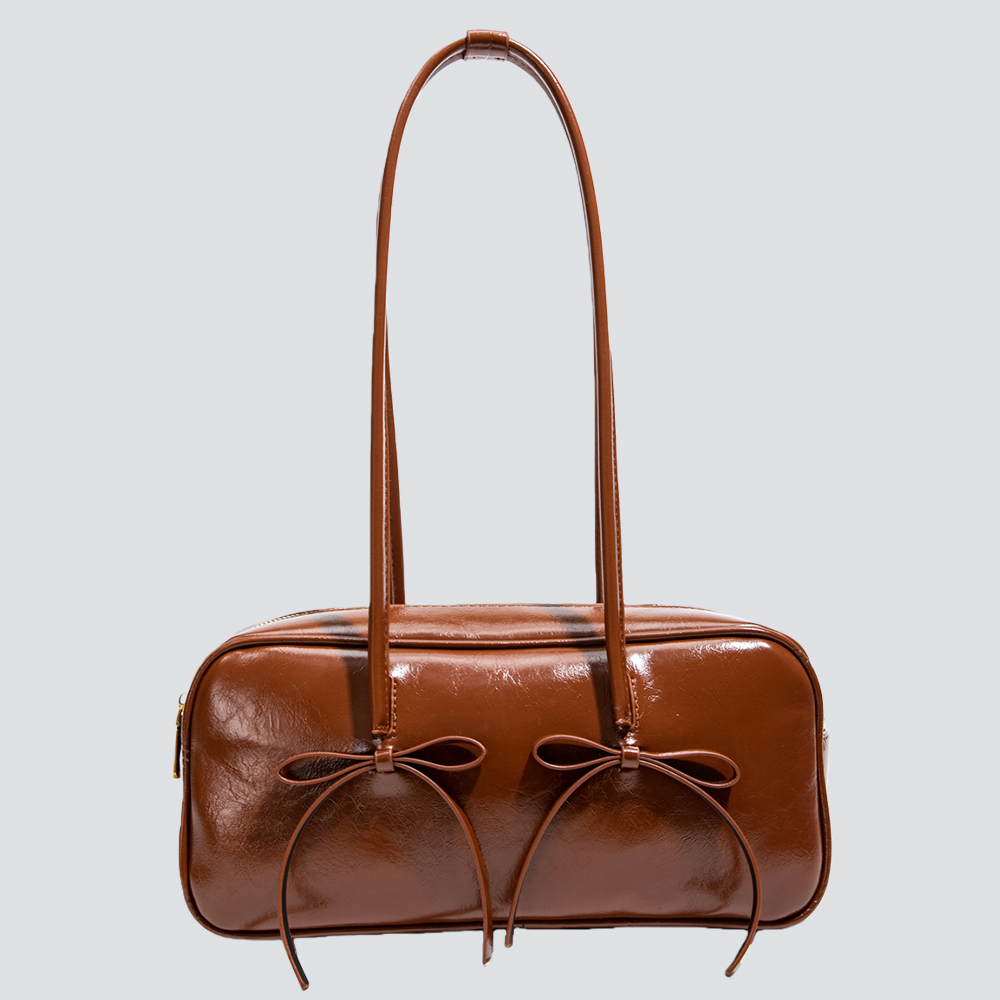 Glossy Leather Top-Handle Bag with Bow Detail - Image 4