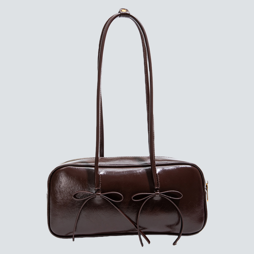 Glossy Leather Top-Handle Bag with Bow Detail - Image 3