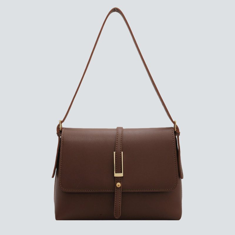 Elegant camel brown imitation leather shoulder bag