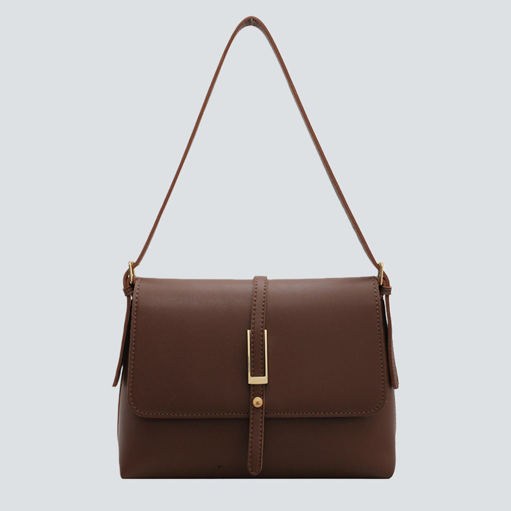 Elegant camel brown imitation leather shoulder bag