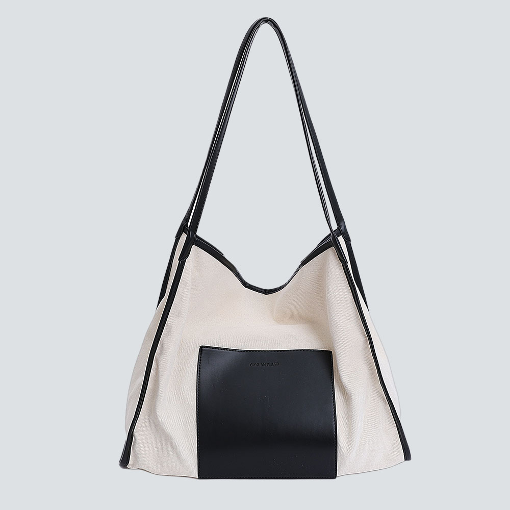 Satin + Faux Leather Color Blocking Nomad Tote Bag - Image 3