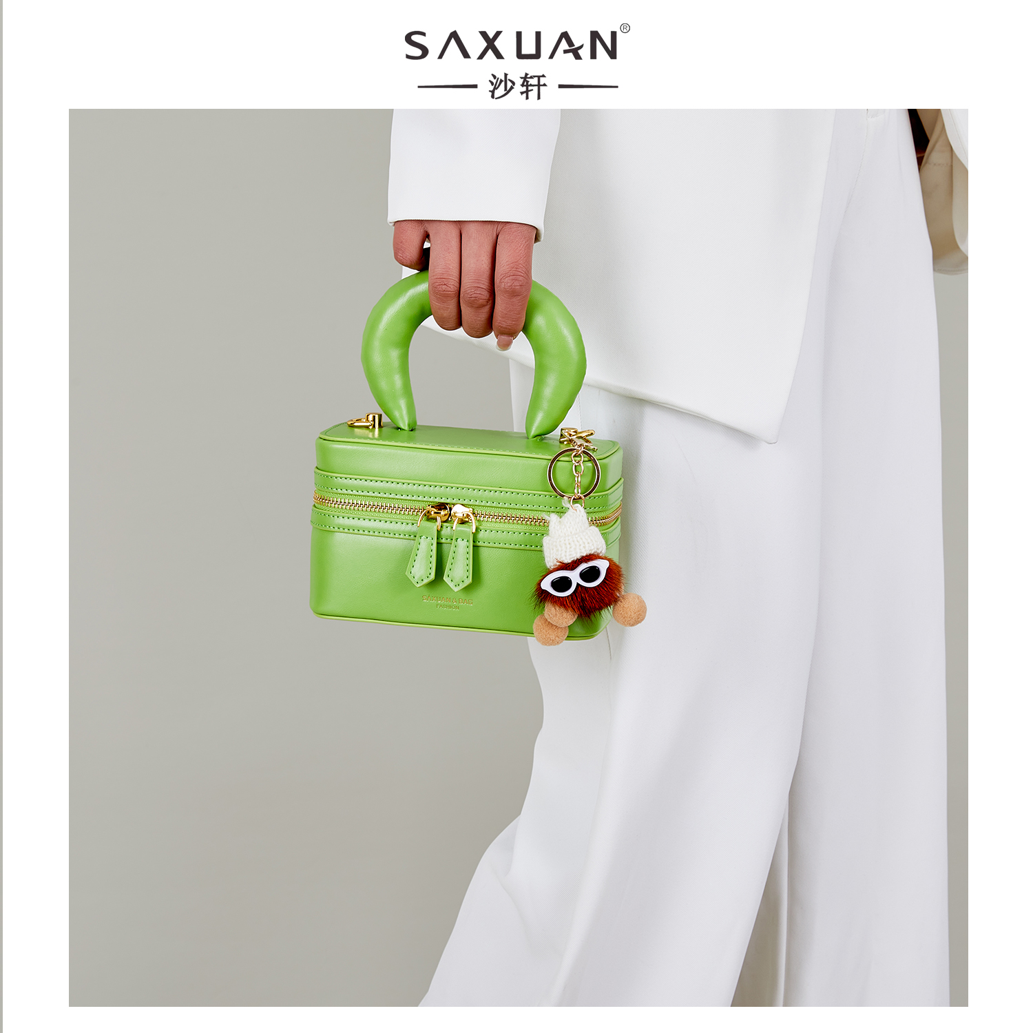 Curved-Handle Box Bag with Playful Charm - Image 6