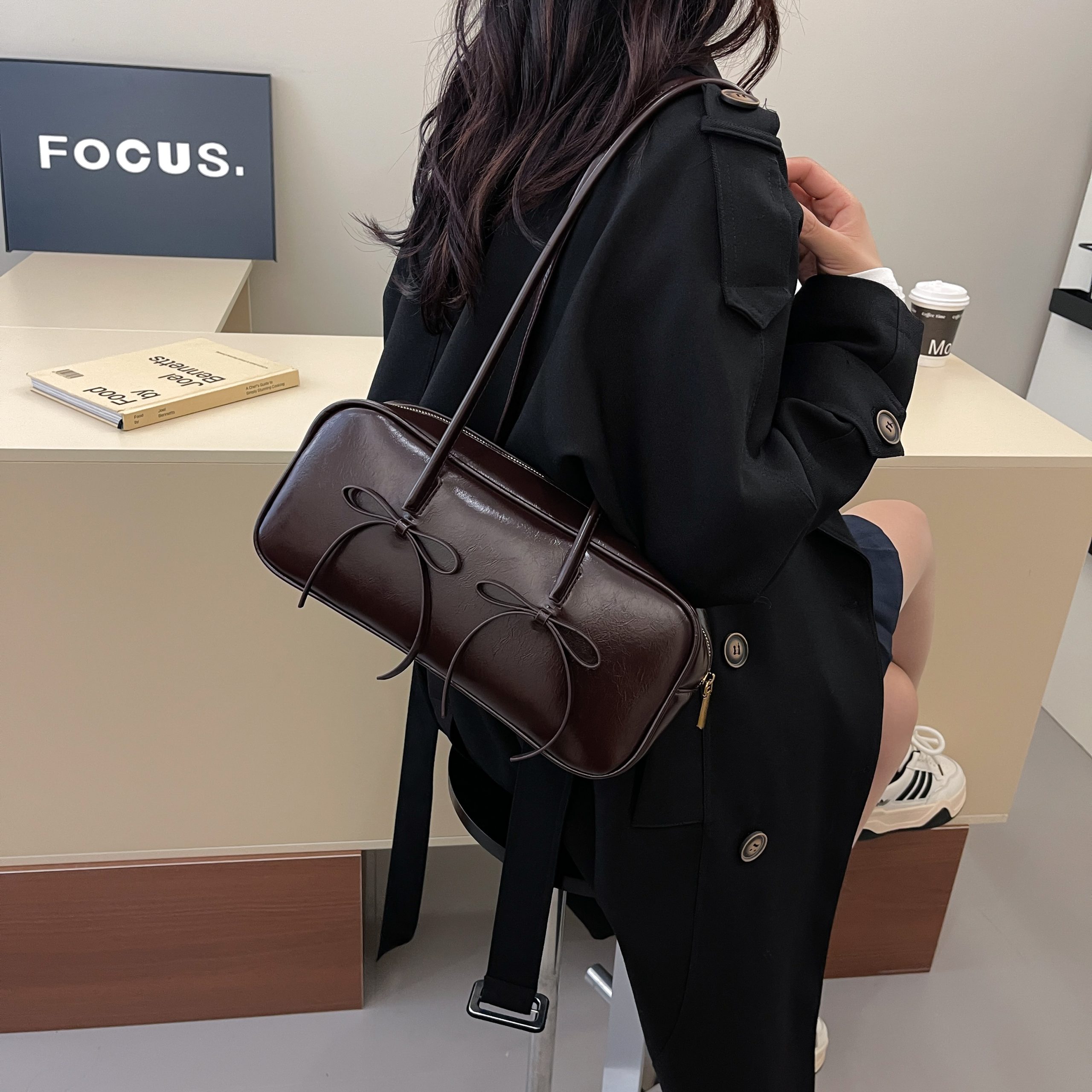 Glossy Leather Top-Handle Bag with Bow Detail - Image 7