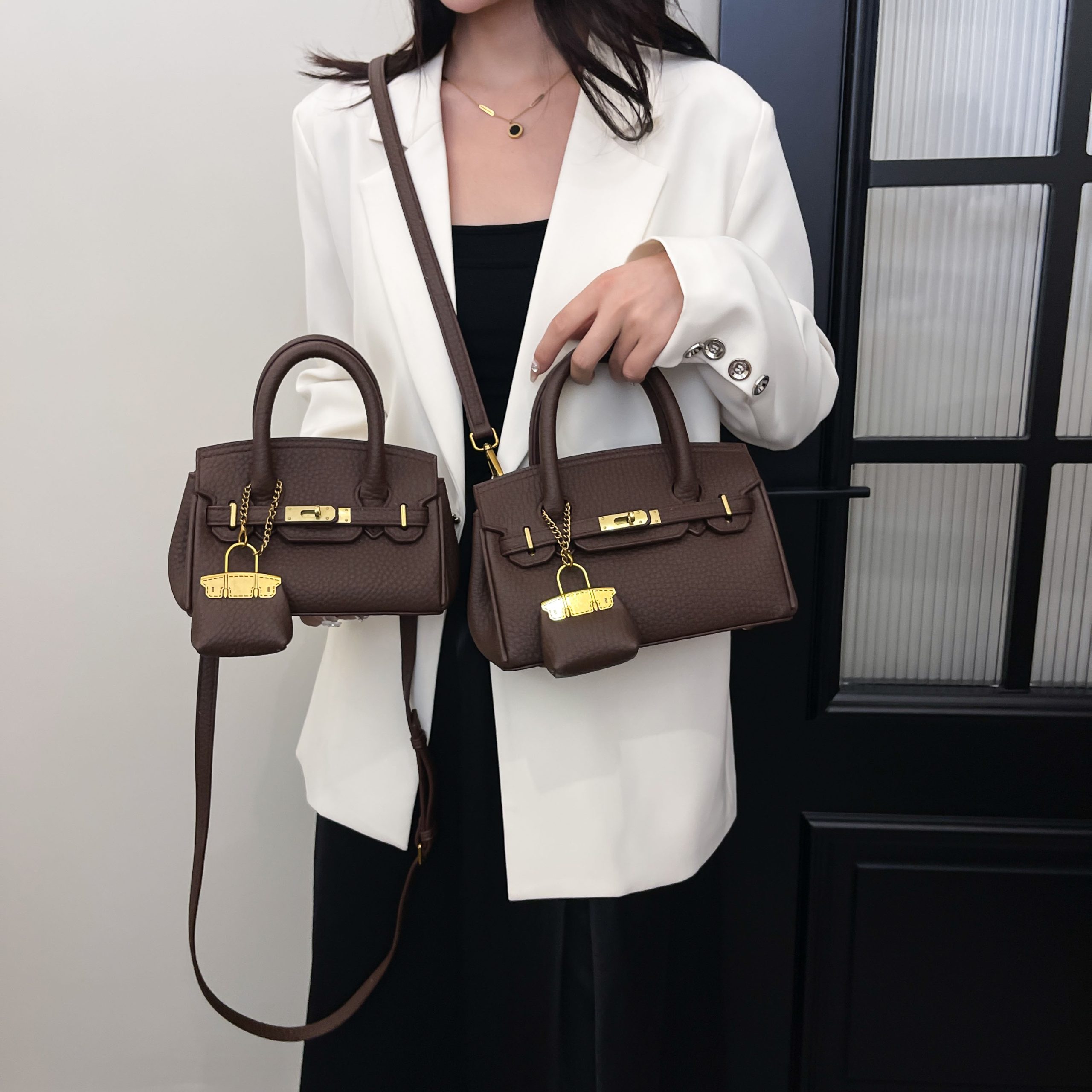 Textured Leather Top-Handle Bag - Image 5