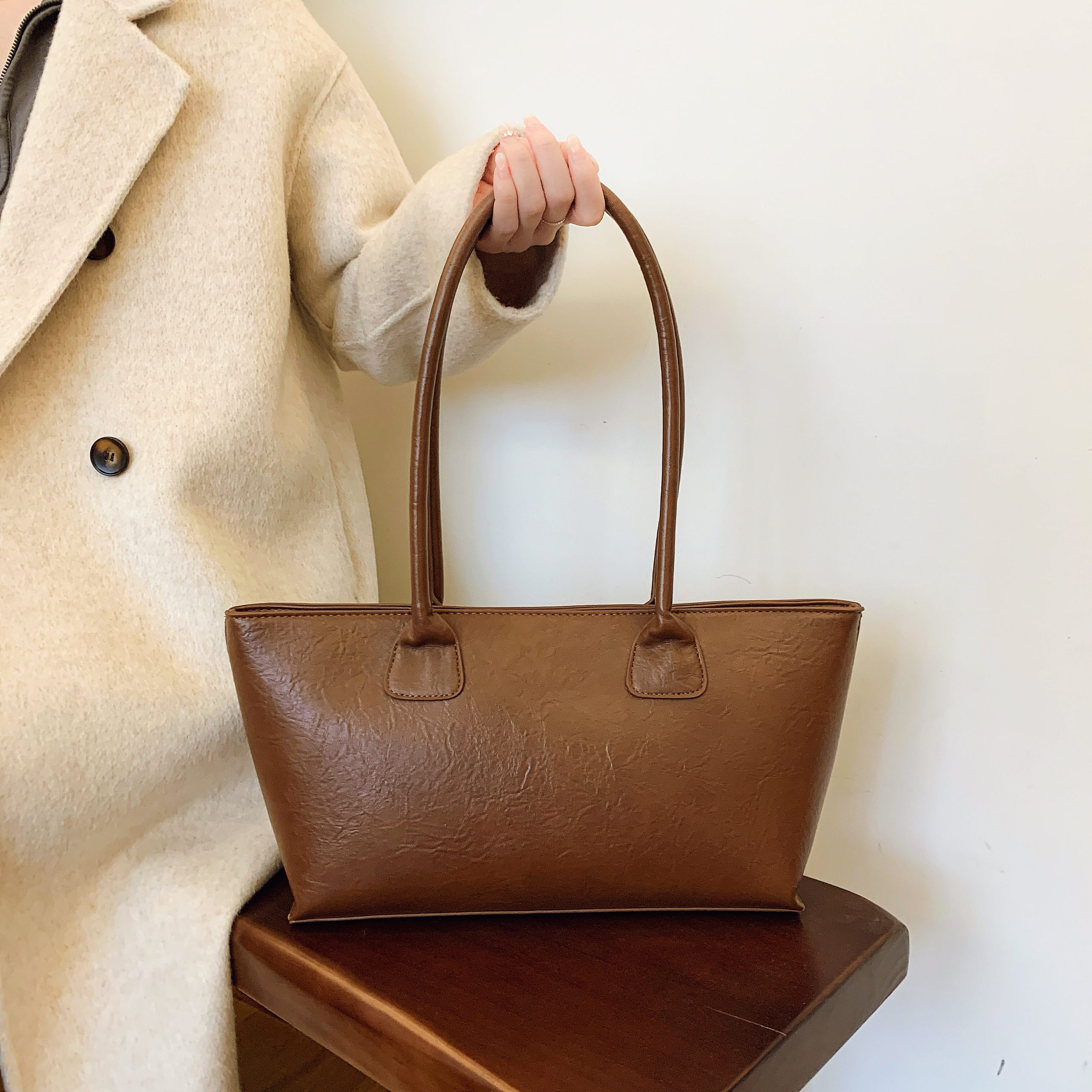 Textured Leather Tote Bag - Image 6