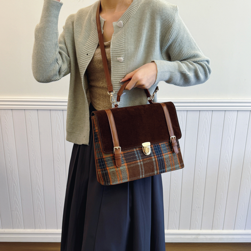 Velvet & Plaid Satchel Bag - Image 7