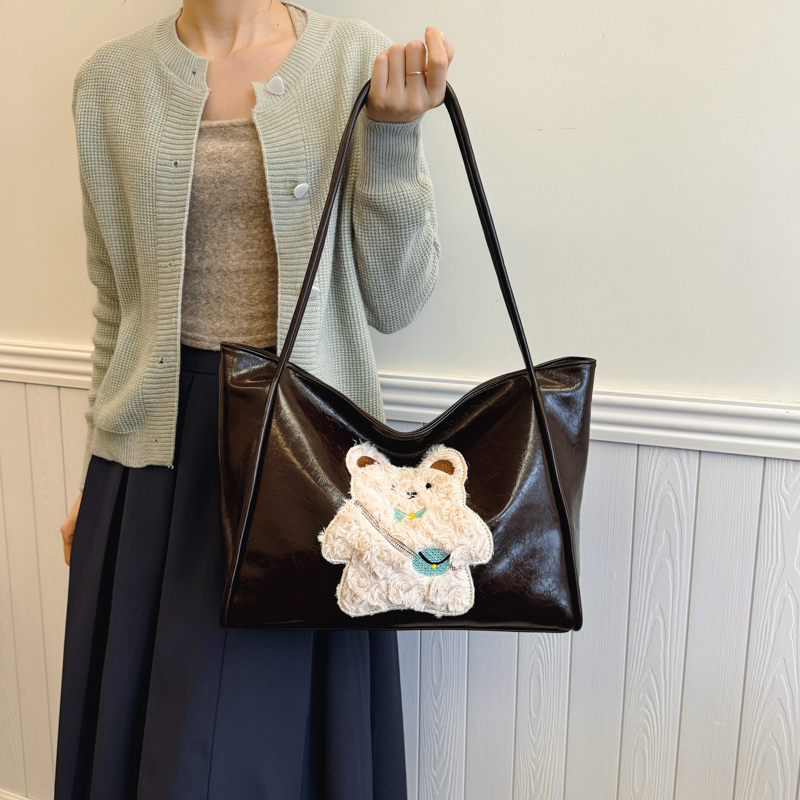 Glossy Leather Tote Bag with 3D Plush Embellishments - Image 6