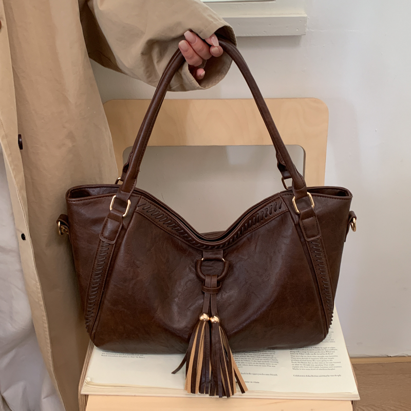 Tassel-Accented Ruched Tote Bag - Image 6