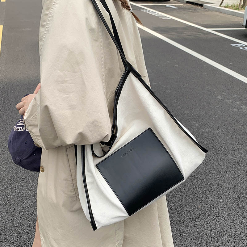 Satin + Faux Leather Color Blocking Nomad Tote Bag - Image 4