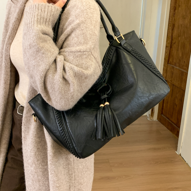 Tassel-Accented Ruched Tote Bag - Image 8