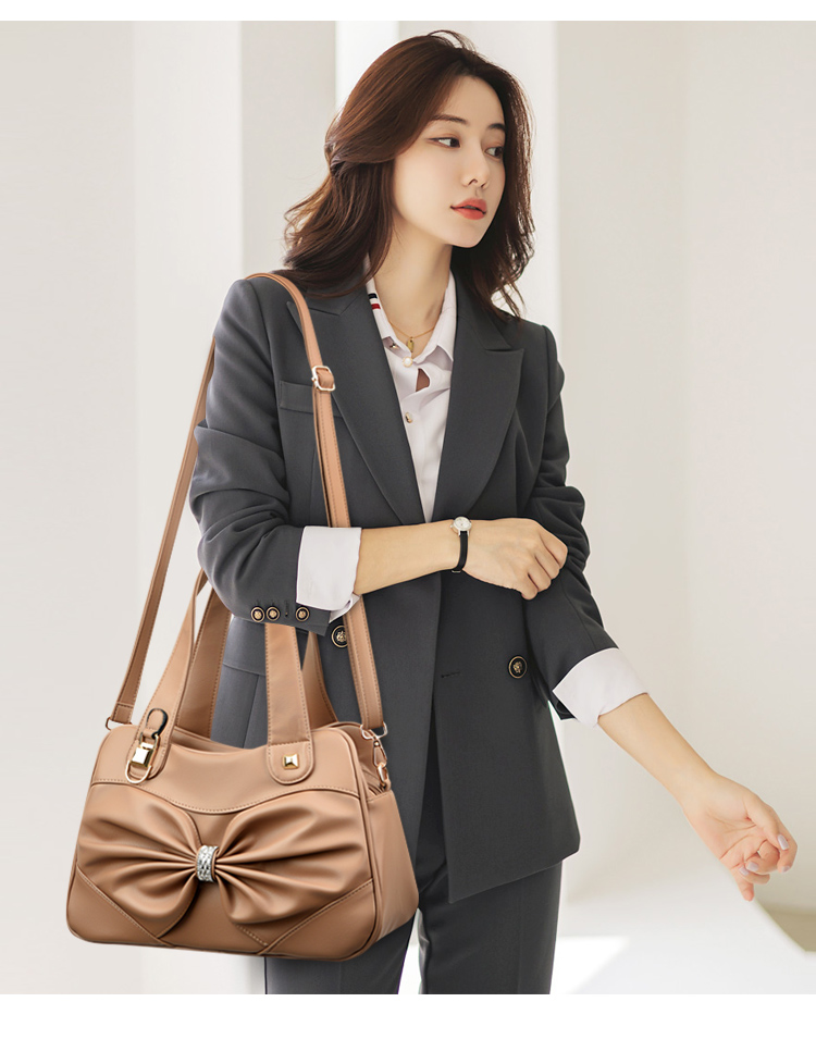Rhinestone Bow Soft Leather Commute Tote Bag, Dual-use Crossbody Handbag - Image 11