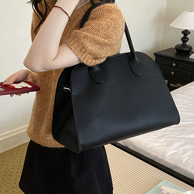 Elephant Grey Pebble Leather Minimalist Hand Tote Bag - Image 5