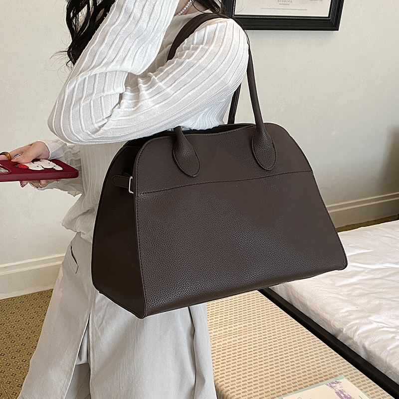 Elephant Grey Pebble Leather Minimalist Hand Tote Bag - Image 6