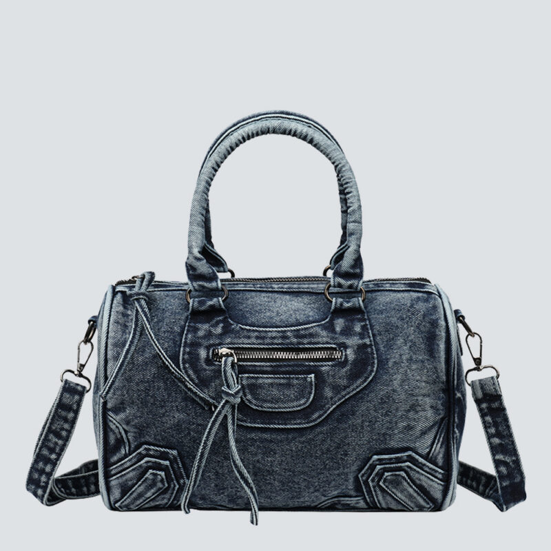 Gradient Washed Denim 3D Patch Boston Handbag
