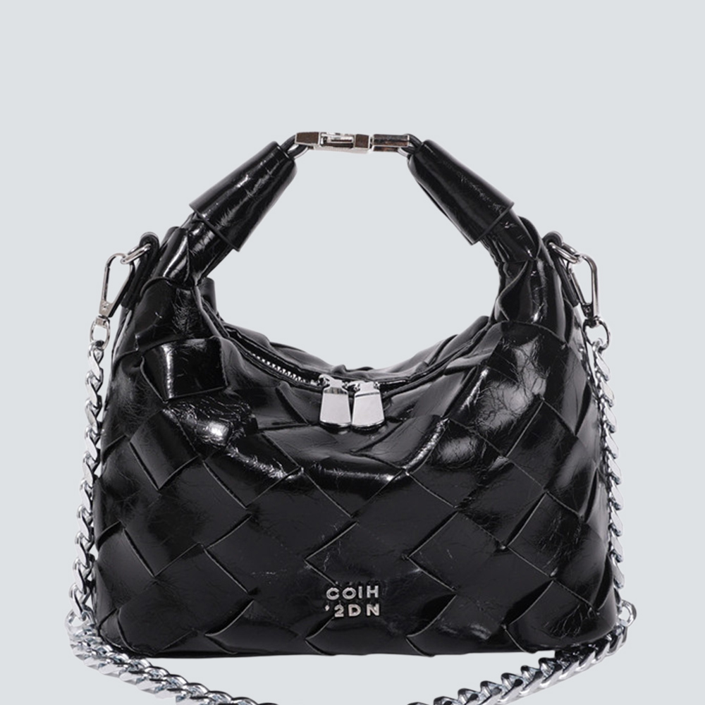 Metallic Silver Hand-Woven Mini Handle Bag - Image 5