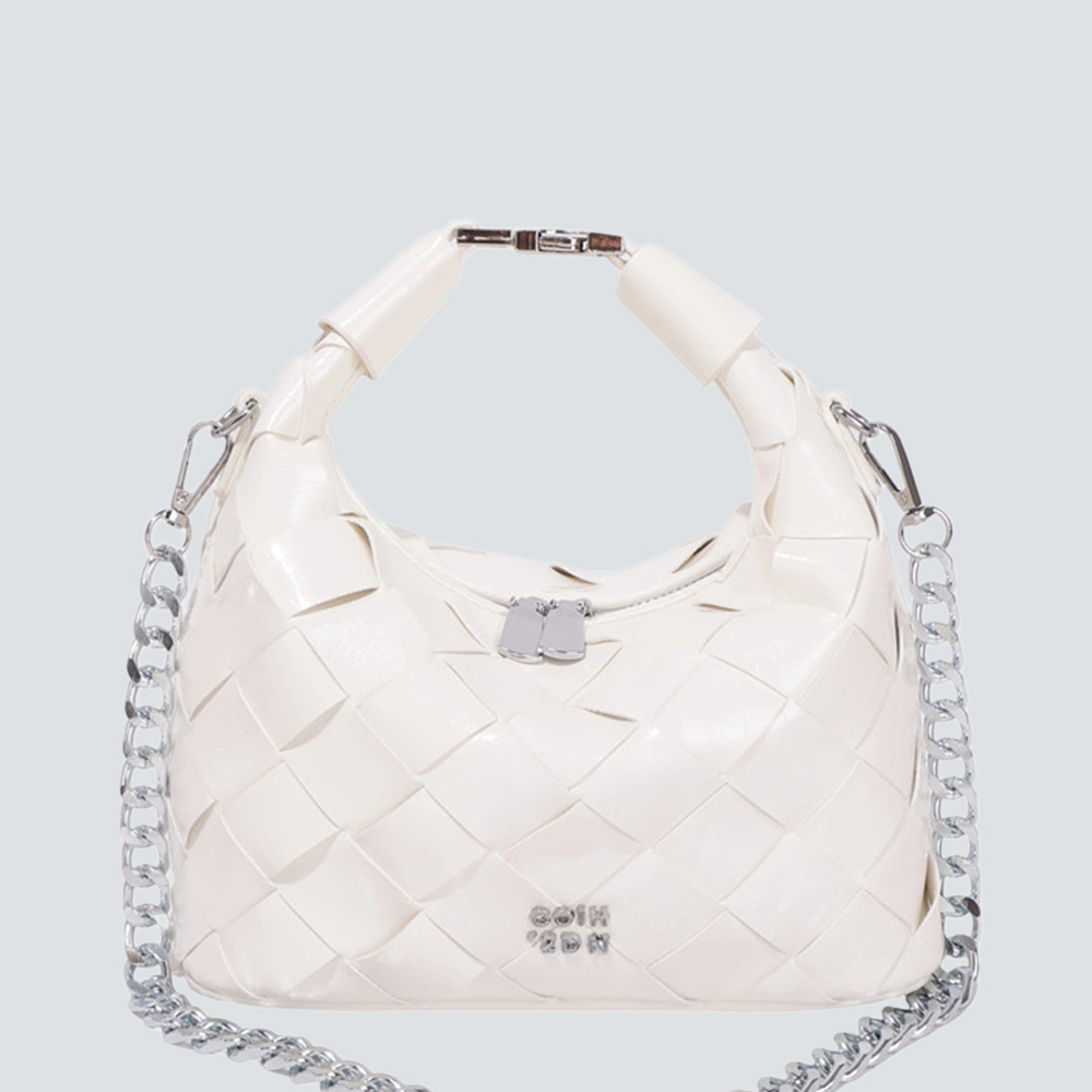 Metallic Silver Hand-Woven Mini Handle Bag - Image 4