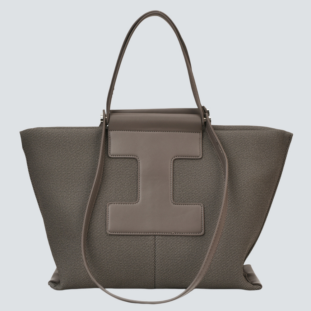 Brown Twill Canvas Leather I-Logo Large Commute Tote Bag - Image 5