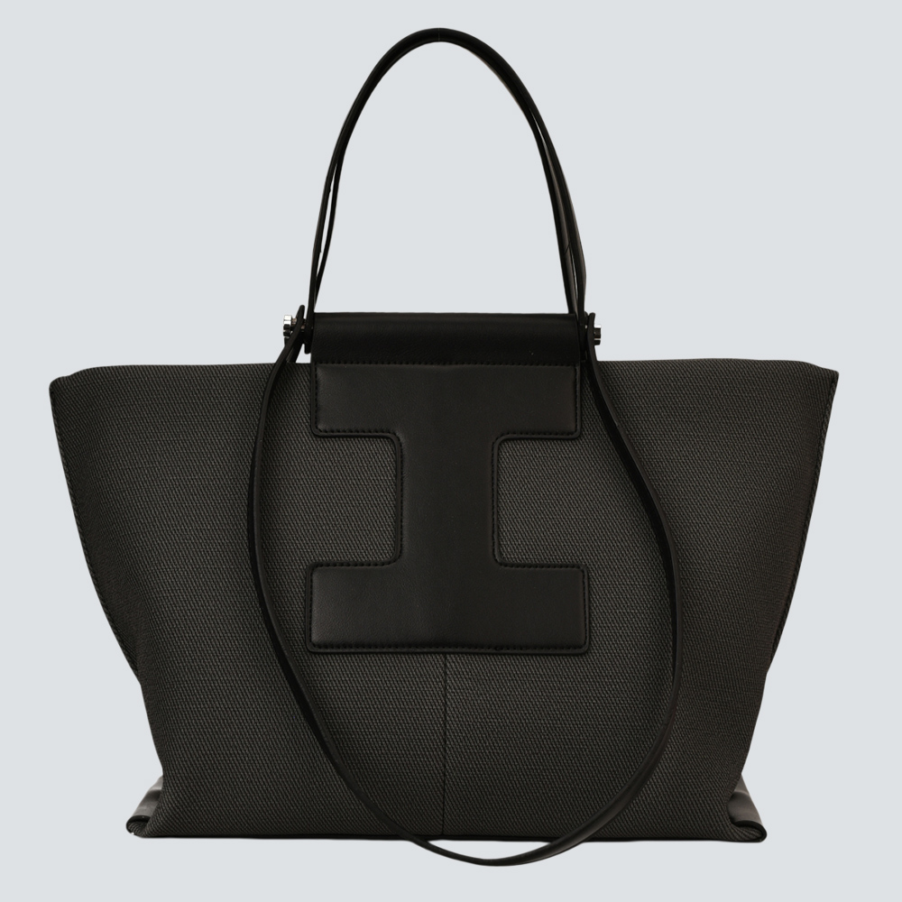 Brown Twill Canvas Leather I-Logo Large Commute Tote Bag - Image 3