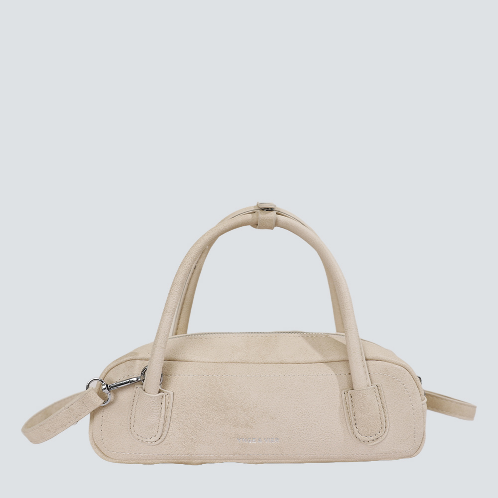 Off White Suede Mini Boston Handbag
