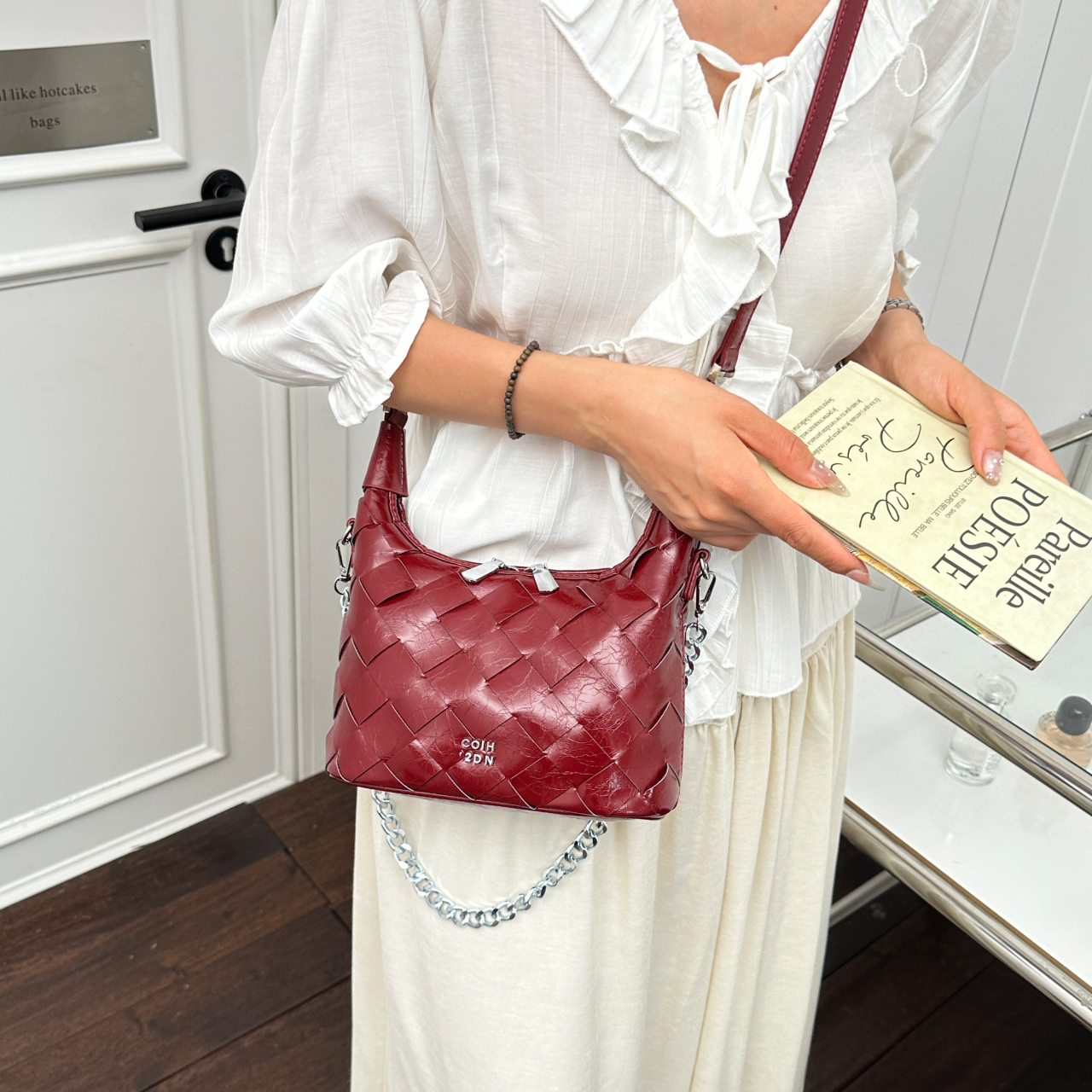 Metallic Silver Hand-Woven Mini Handle Bag - Image 6