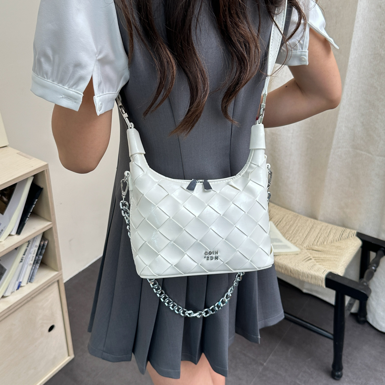 Metallic Silver Hand-Woven Mini Handle Bag - Image 8