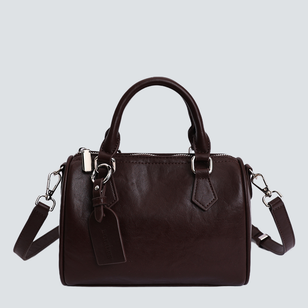 Vintage Striped Canvas Leather Mini Boston Handbag - Image 5