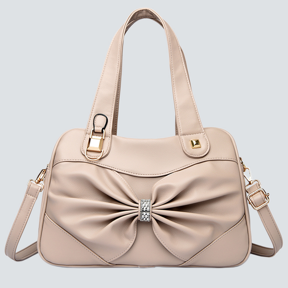 Rhinestone Bow Soft Leather Commute Tote Bag, Dual-use Crossbody Handbag - Image 8